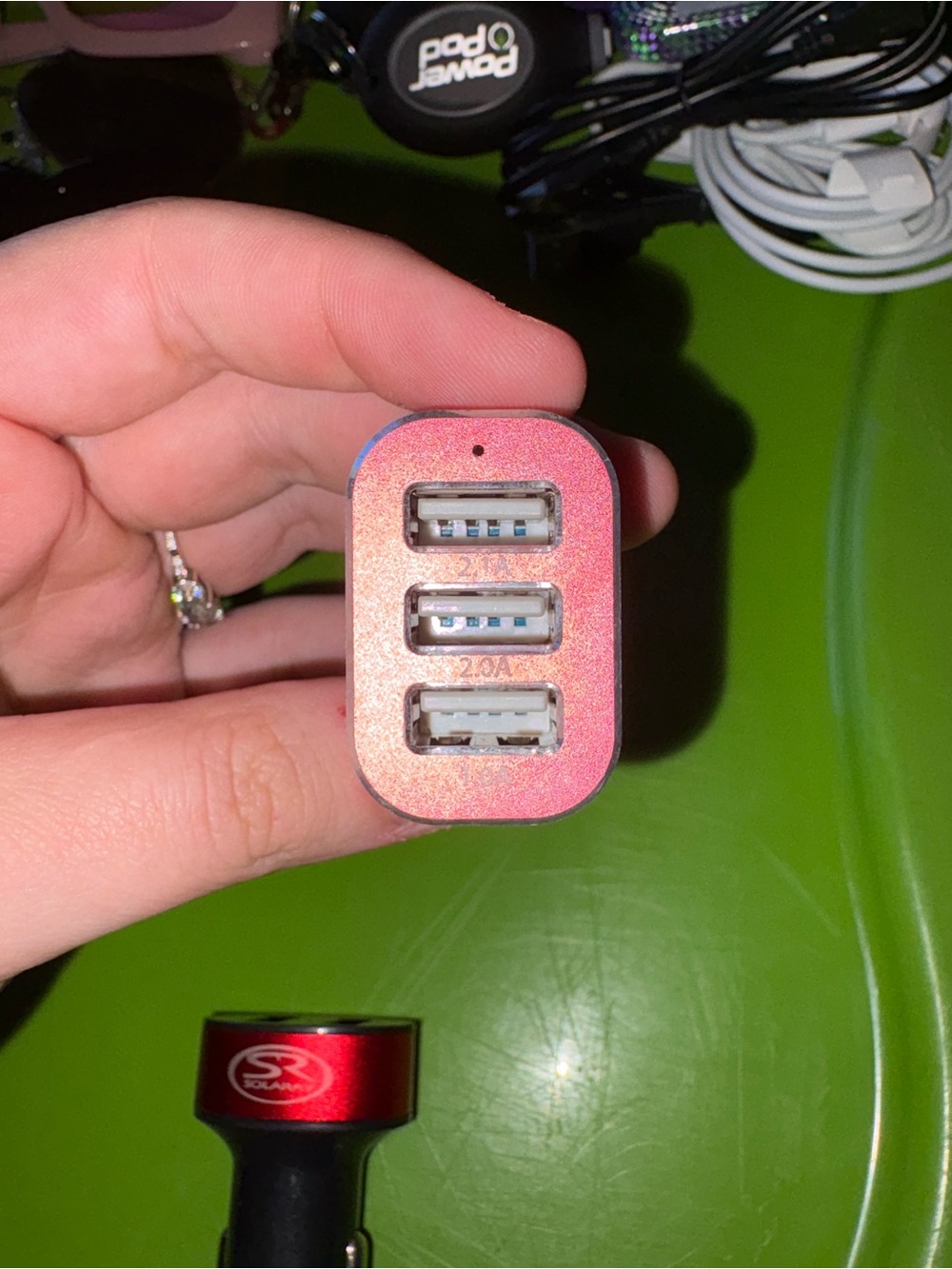 Red Metallic Triple USB Car Charger